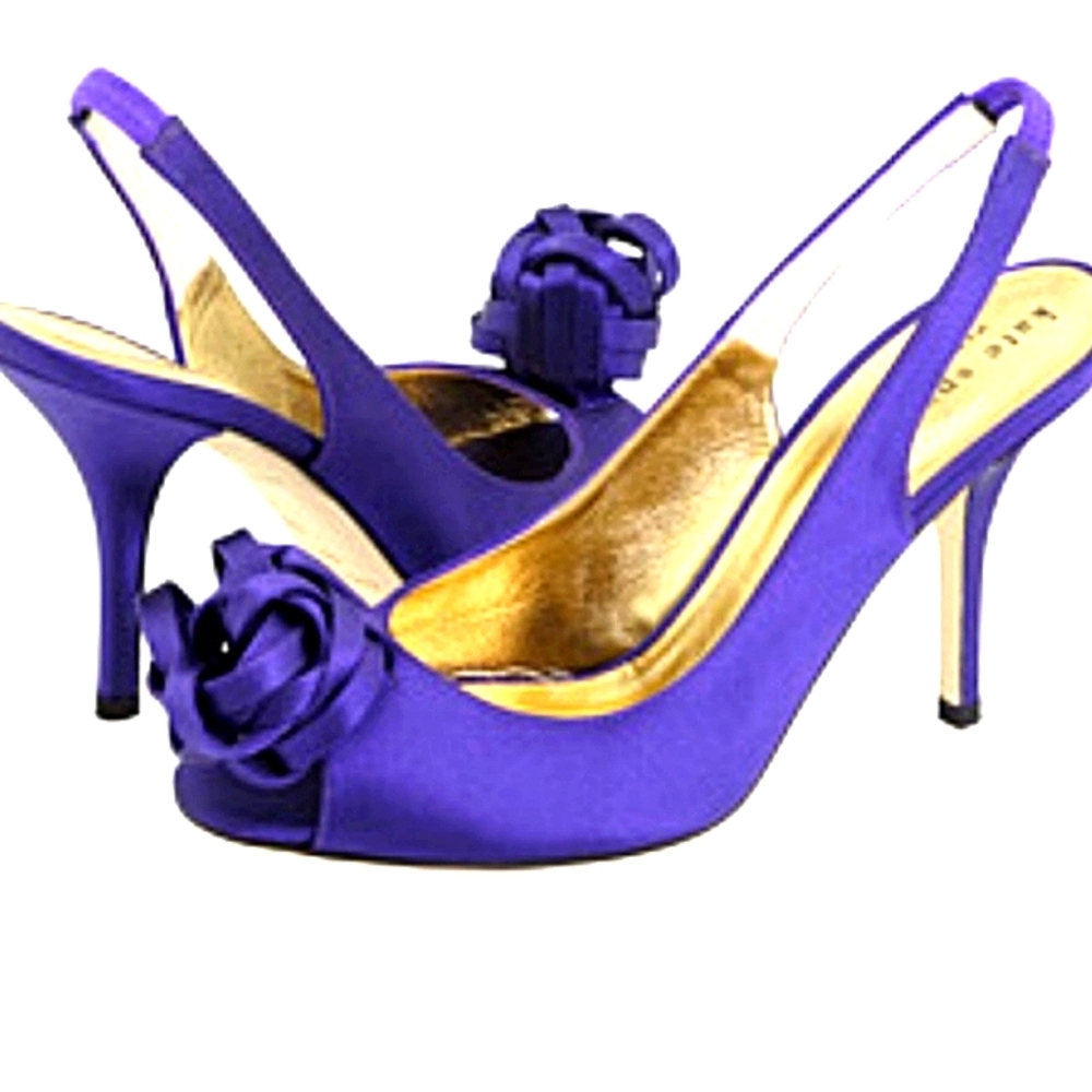 Elegant Kate Spade 8 M  Purple Satin Leather Slingback Heels Prom Bridesmaid